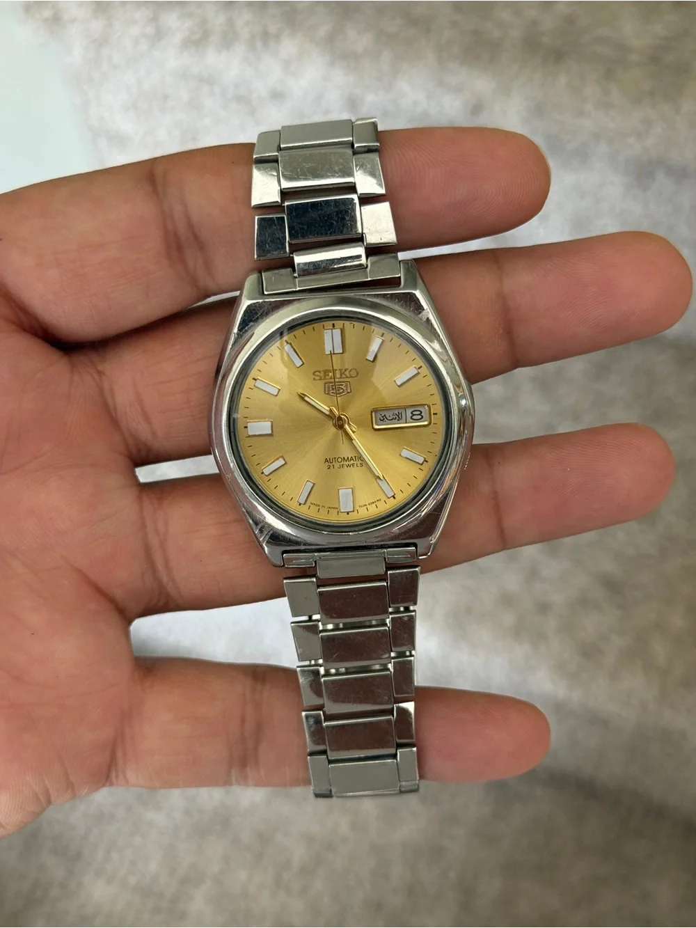 Seiko vintage Golden Sunburst Dial Retro Sports5 Rare Day Date Mens Watch